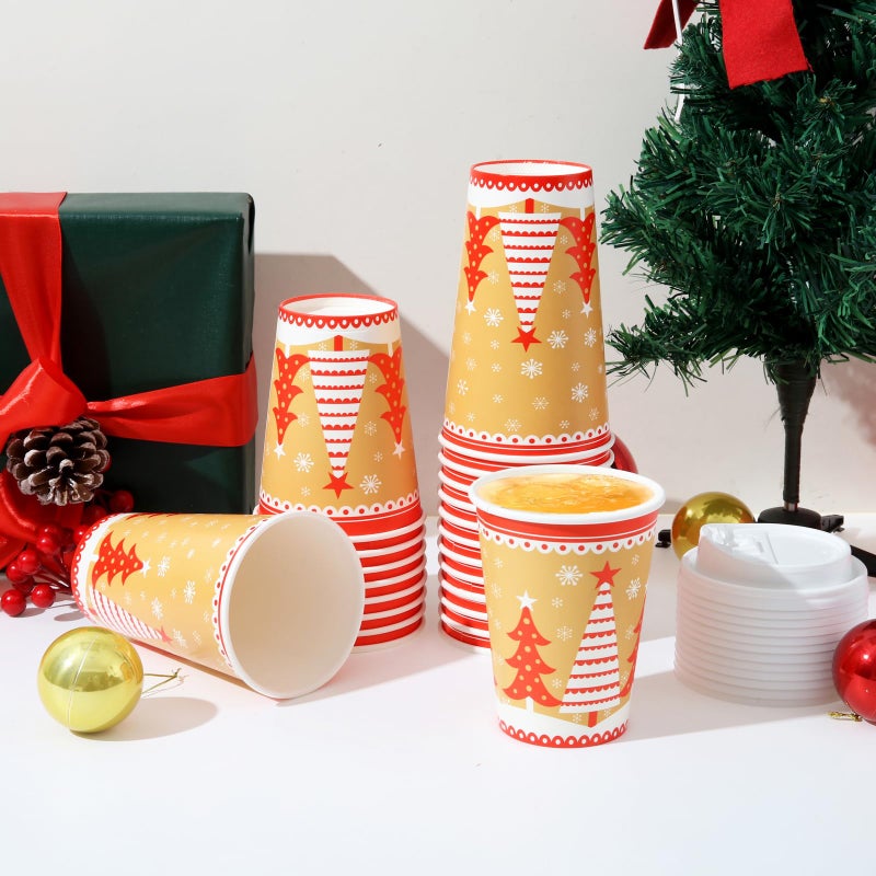 Tamone 100 PACK Christmas Cups 16OZ Disposable Coffee Cups with Lids, To Go Coffee Cups with Lids Leak Proof, Christmas Tree Paper Cups for Cold/Hot Coffee Beverage Chocolate Cocoa for Home Office - Image 4